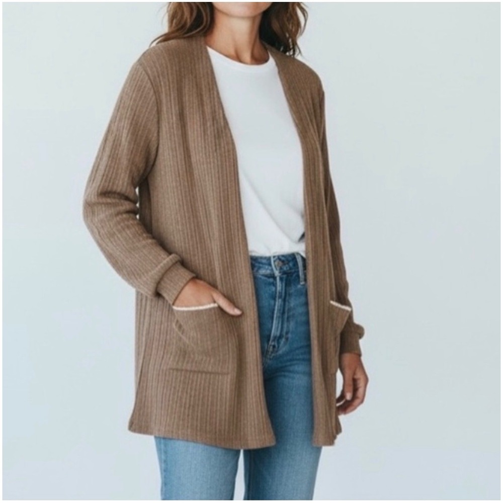 Blu Pepper Brown Cozy Life Open Front Cardigan Lace Trim Pocket Small NWT Whimsy - Picture 2 of 10